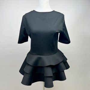 Chic and Elegant Black Casual Dress with Frill - Size Small, Pre-Owned
